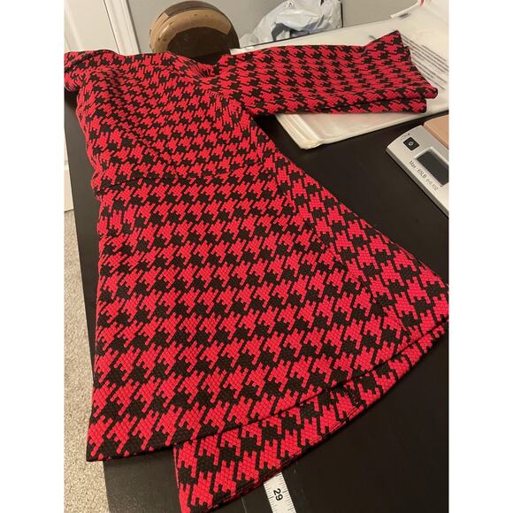 Ali Miles Jacket Womens Medium Red Black Houndstooth 3 Button Funnel Neck Peplum - Picture 7 of 8